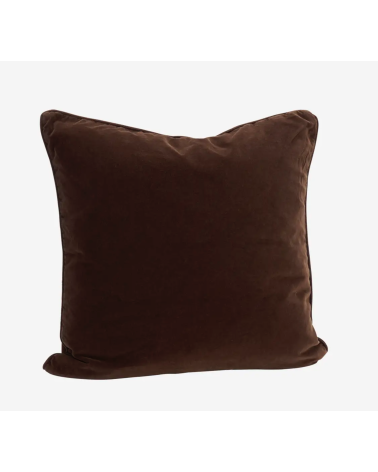 Housse de coussin en velours de coton chocolat