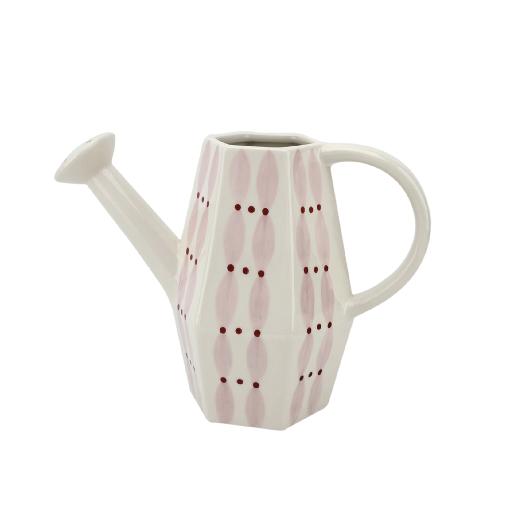 Arrosoir en céramique rose à motif graphique