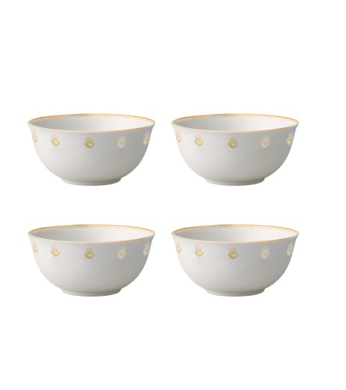 Set de 4 coupelles cœur ex-voto doré en faïence blanche