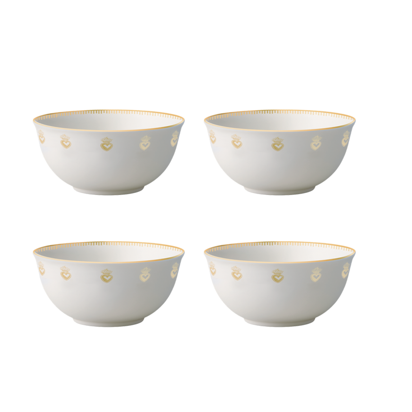 Set de 4 coupelles cœur ex-voto doré en faïence blanche