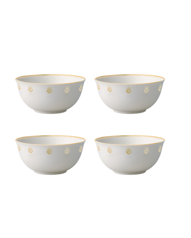 Set de 4 coupelles cœur ex-voto doré en faïence blanche