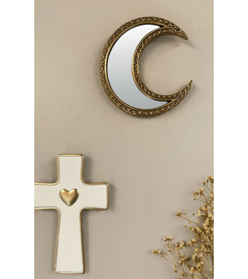 Petit miroir croissant de lune doré en décoration de chambre