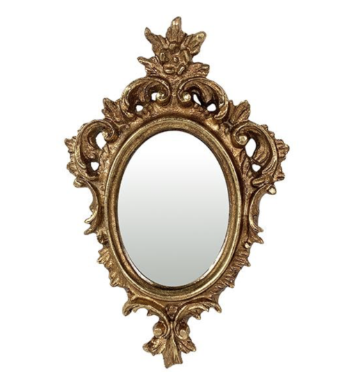 Petit miroir ovale doré à ornements 11 × 17 cm