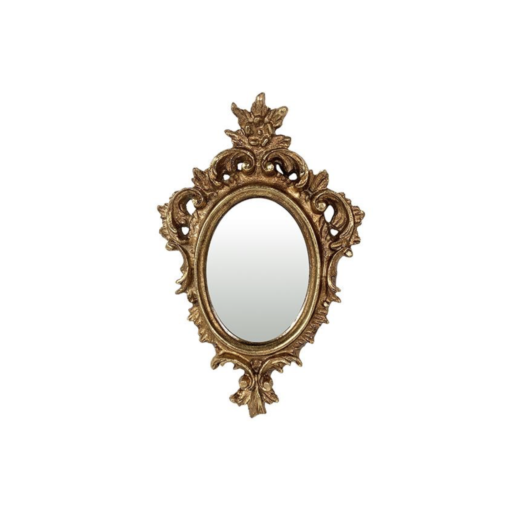 Petit miroir ovale doré à ornements 11 × 17 cm