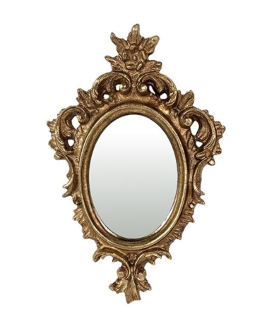 Petit miroir ovale doré à ornements 11 × 17 cm