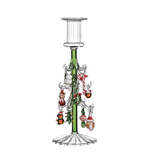 Bougeoir sapin de Noël en verre avec décorations suspendues
