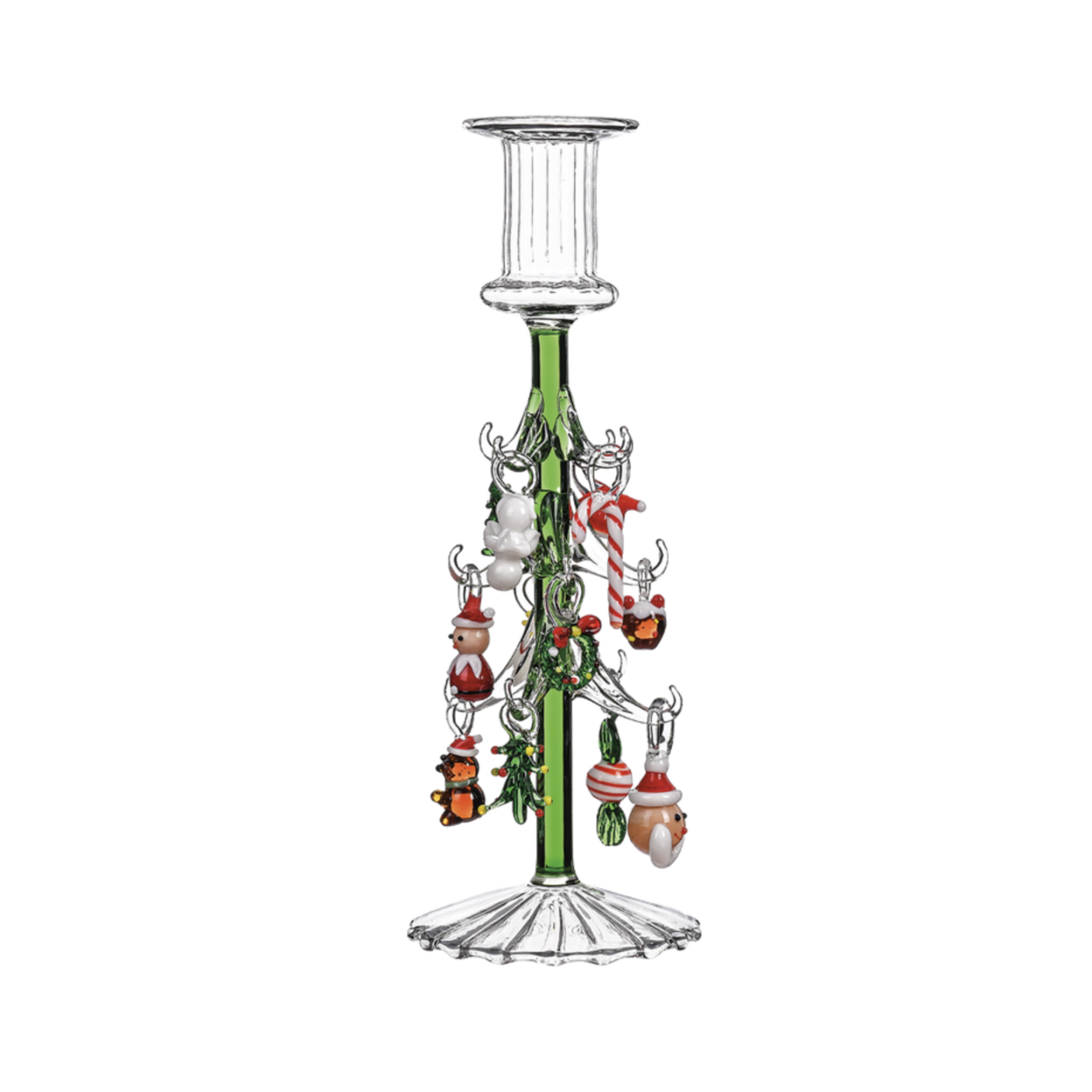 Bougeoir sapin de Noël en verre avec décorations suspendues