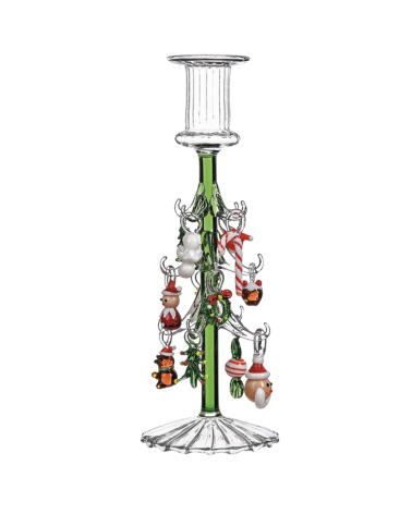 Bougeoir sapin de Noël en verre avec décorations suspendues