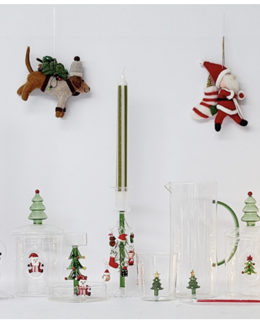 Bougeoir sapin de Noël en verre avec décorations suspendues