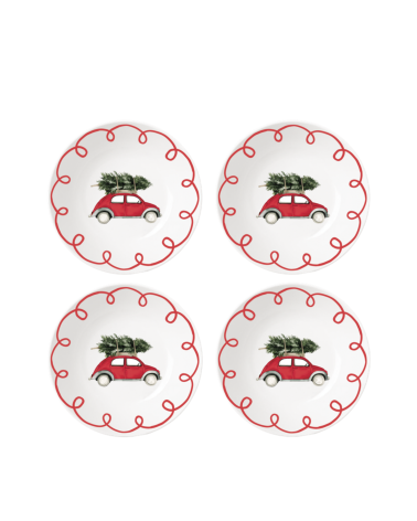 Set de 4 assiettes dessert de Noël voiture rouge – 19 cm