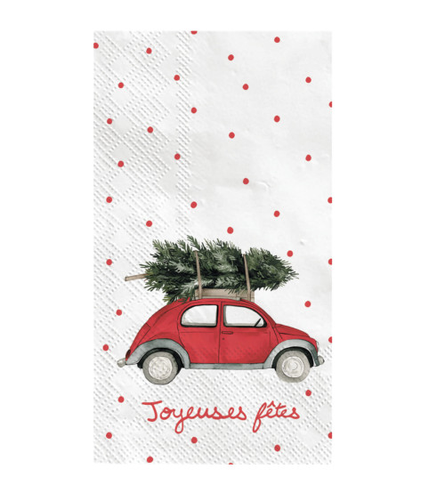 Serviettes en papier de Noël voiture rouge et sapin – lot de 15