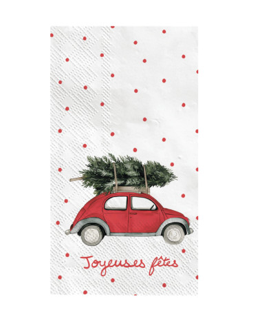 Lot de 15 serviettes en papier Noël voiture rouge – 33 × 40 cm