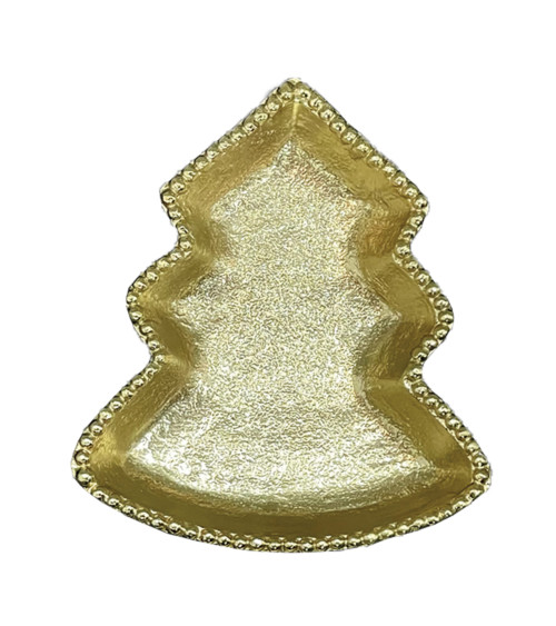 Vide-poche sapin de Noël doré en métal avec bordure perlée