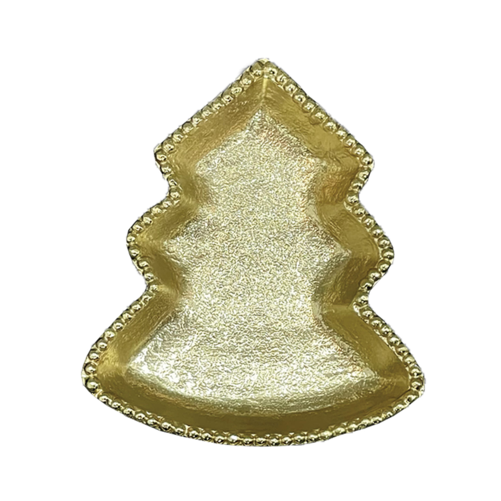 Vide-poche sapin de Noël doré en métal avec bordure perlée