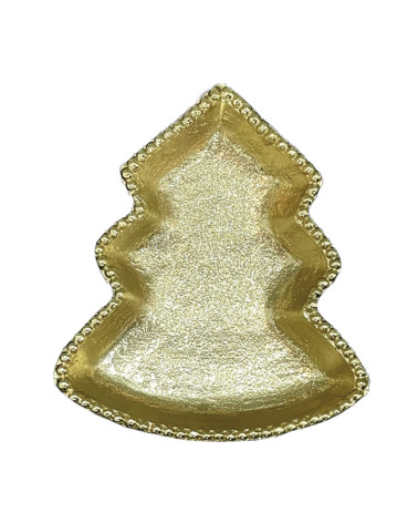 Vide-poche sapin de Noël doré en métal avec bordure perlée