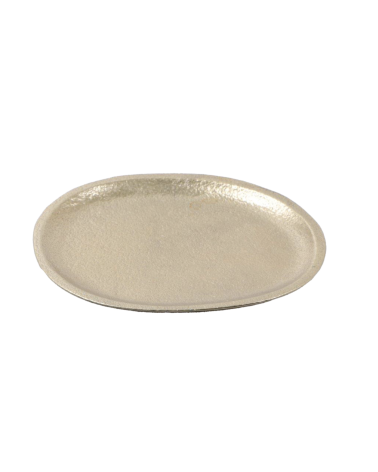 Plateau décoratif ovale doré en aluminium sur fond blanc