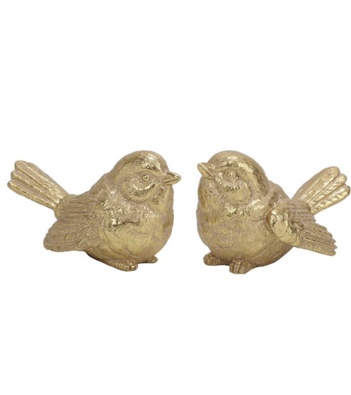 Deux petites figurines d'oiseaux dorés aux plumes sculptées