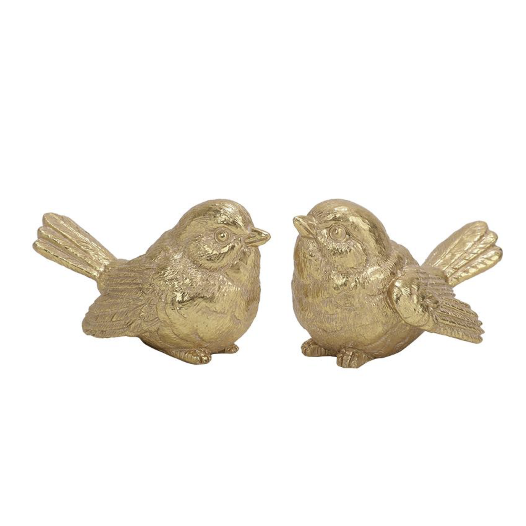 Deux petites figurines d'oiseaux dorés aux plumes sculptées