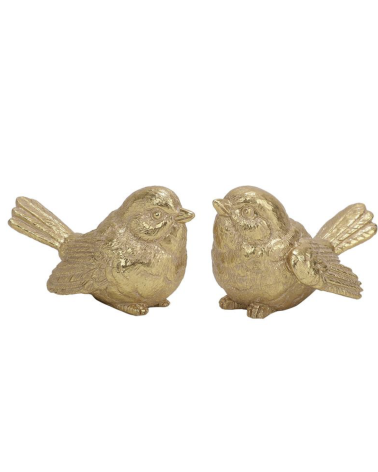 Lot de 2 oiseaux décoratifs dorés à poser